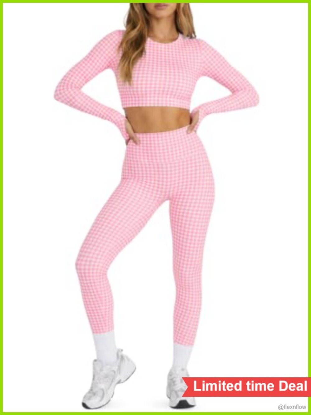 Women's Gingham Workout Set 2 Piece Crop Top & Leggings